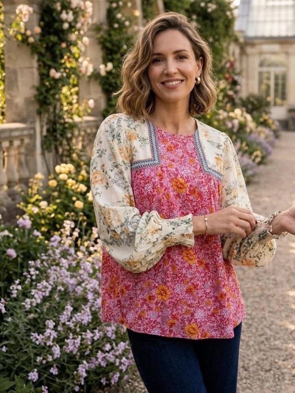 🌸 Entro Flower Frenzy Bohemian Bubble Sleeve Top – Size S 🌸